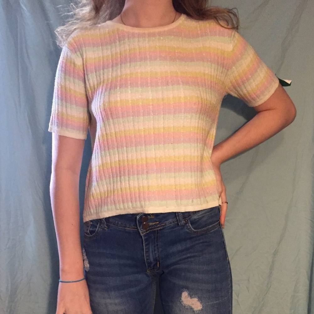 Sweet short sleeve stripe sweater